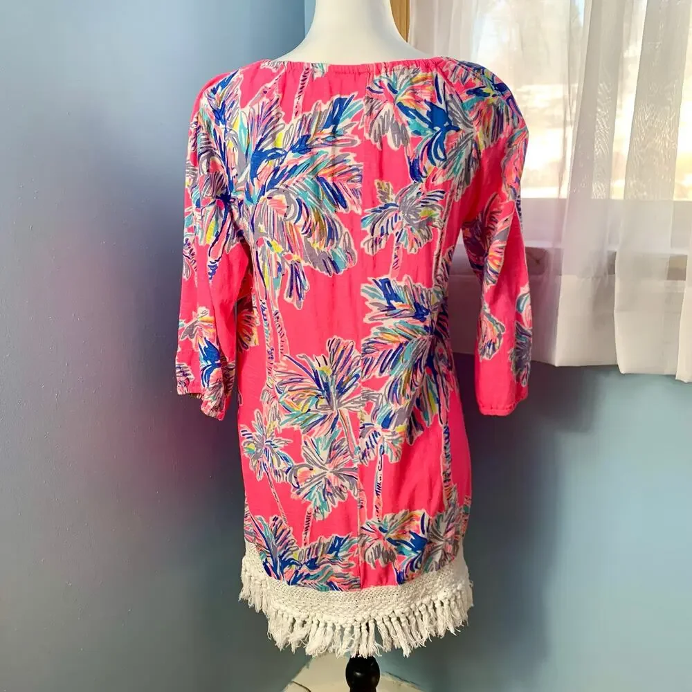 Lilly Pulitzer Alia Beach Cover-up Dress in Flamingo Pink Nice Stems Size Small - Picture 5 of 11